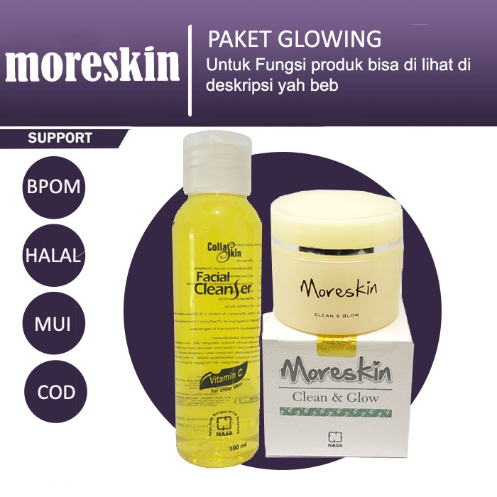 PAKET WAJAH GLOWING - Pemutih Wajah - Moreskin Clean And Glow + COFC