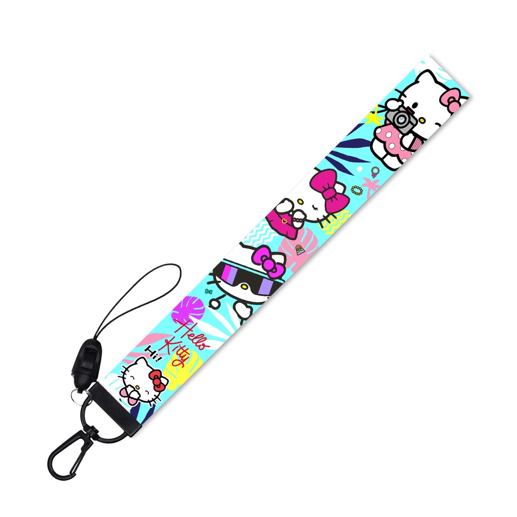 Tali lanyard Panjang Motif Kartun Kucing Warna pink Untuk Gantungan Kunci / Handphone