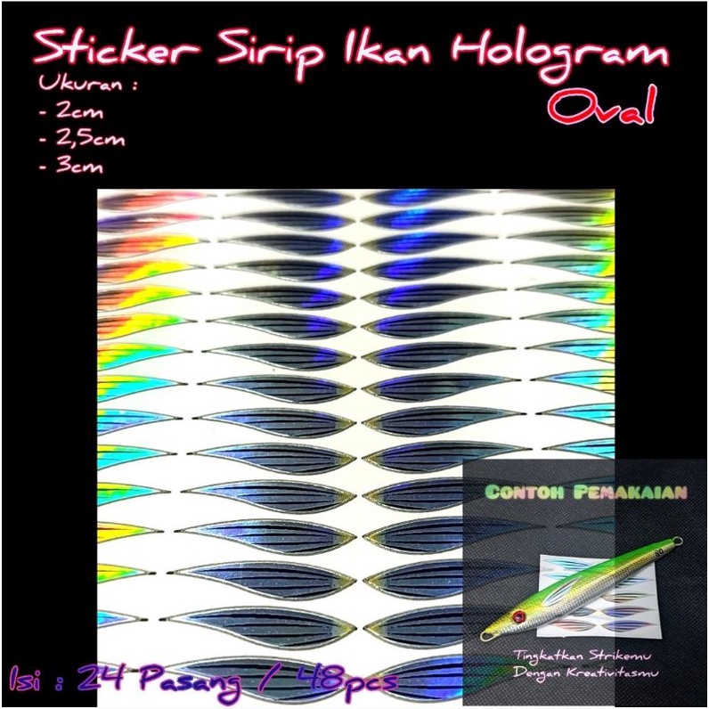 Sticker Sirip 48pcs Stiker Sayap Ikan 2D Hologram Foil Oval Ukuran 2cm/2,5cm/3cm/4cm/5cm