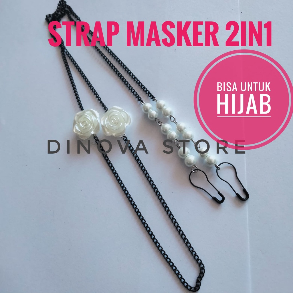 Strap masker 2in1 fallin  mutiara putih/silverMAWAR RESIN RANDOM/konektor masker 2in1