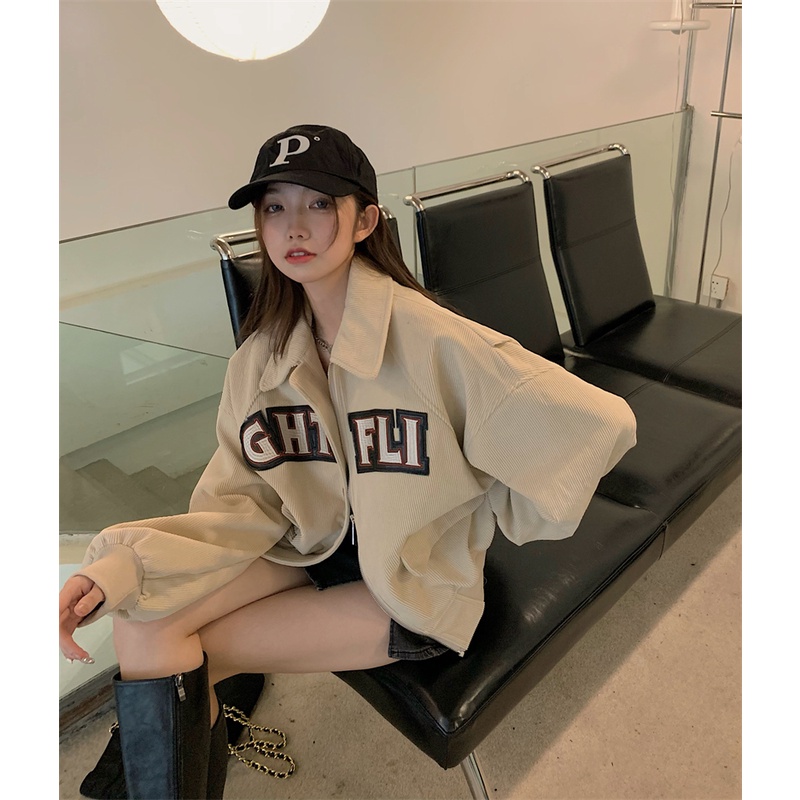 korea style jaket korduroi pendek retro wanita warna solid atasan /Corduroy Shirt  Kemeja Lengan Panjang Wanita Korean Style baju atasan wanita