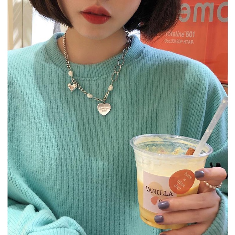 Pearl Love Necklace Korean Ins Style Pendant Clavicle Chain