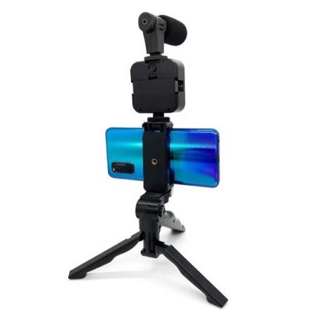 TRIPOD AY-49 VIDEO MAKING KIT MIKROFON + LAMPU LED VLOGGING AY49 PHONE HOLDER