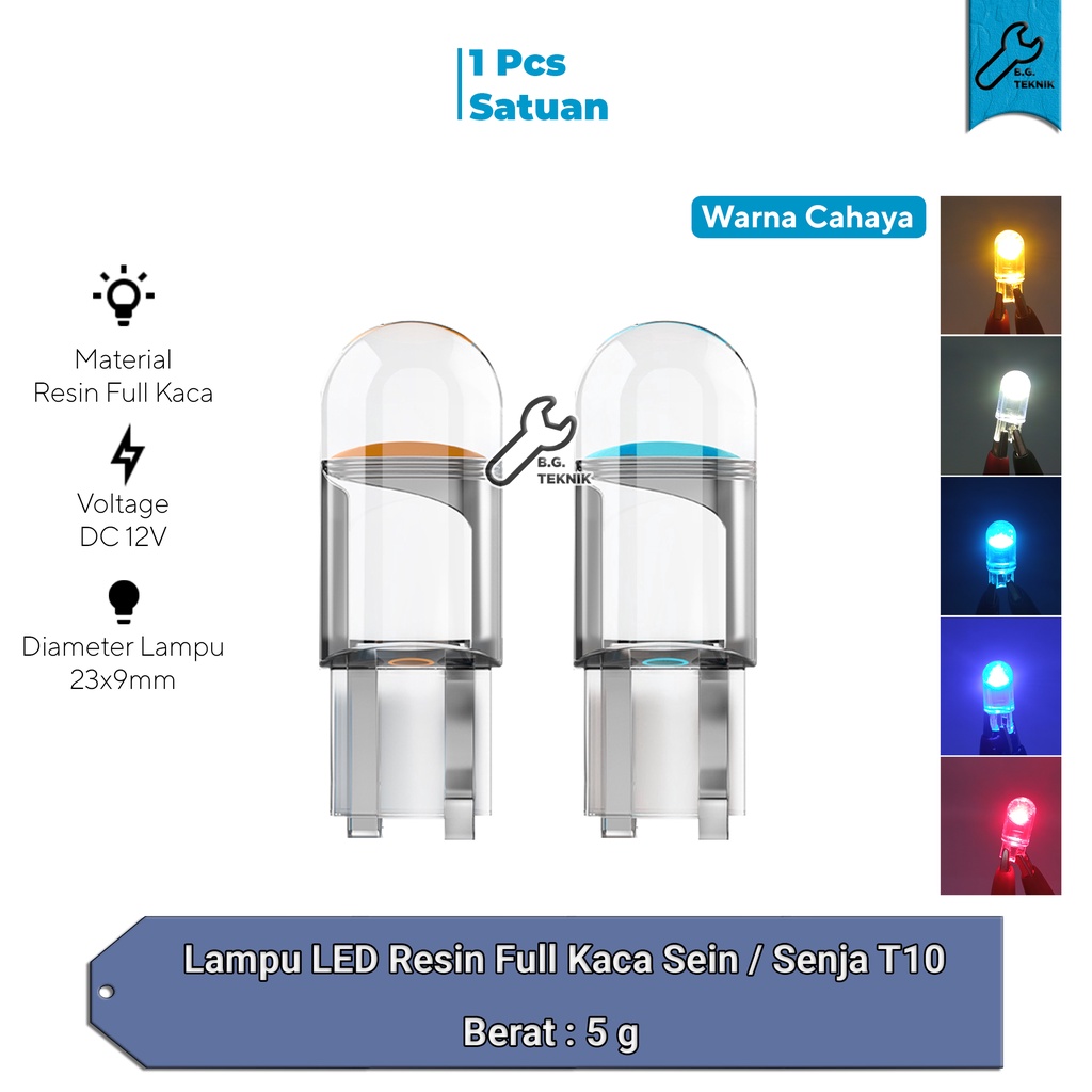 Lampu LED Resin Full Kaca Sein / Senja T10 Universal