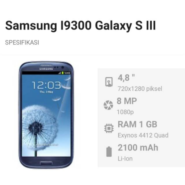 Handphone bekas Samsung I9300 SIII