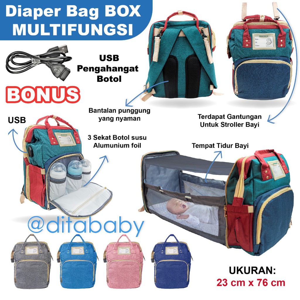 TAS BAYI MULTIFUNGSI diaper bag + BOX TAS RANSEL DIAPERS  Tas Kasur Bayi Diaper Bag Multifungsi Anello CANVAS ANTI AIR Tas Bayi Multifungsi Tempat tidur lipat Baby diapers bag Perawatan tas Perlengkapan Ransel Backpack CANVAS ANTI AIR TAS BAYI MULTIFUNGSI