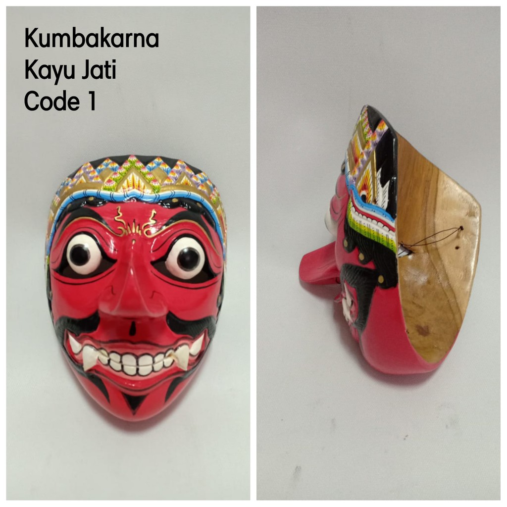 Topeng Rahwana Kumbakarna Kumbokarno halus kayu jati halus