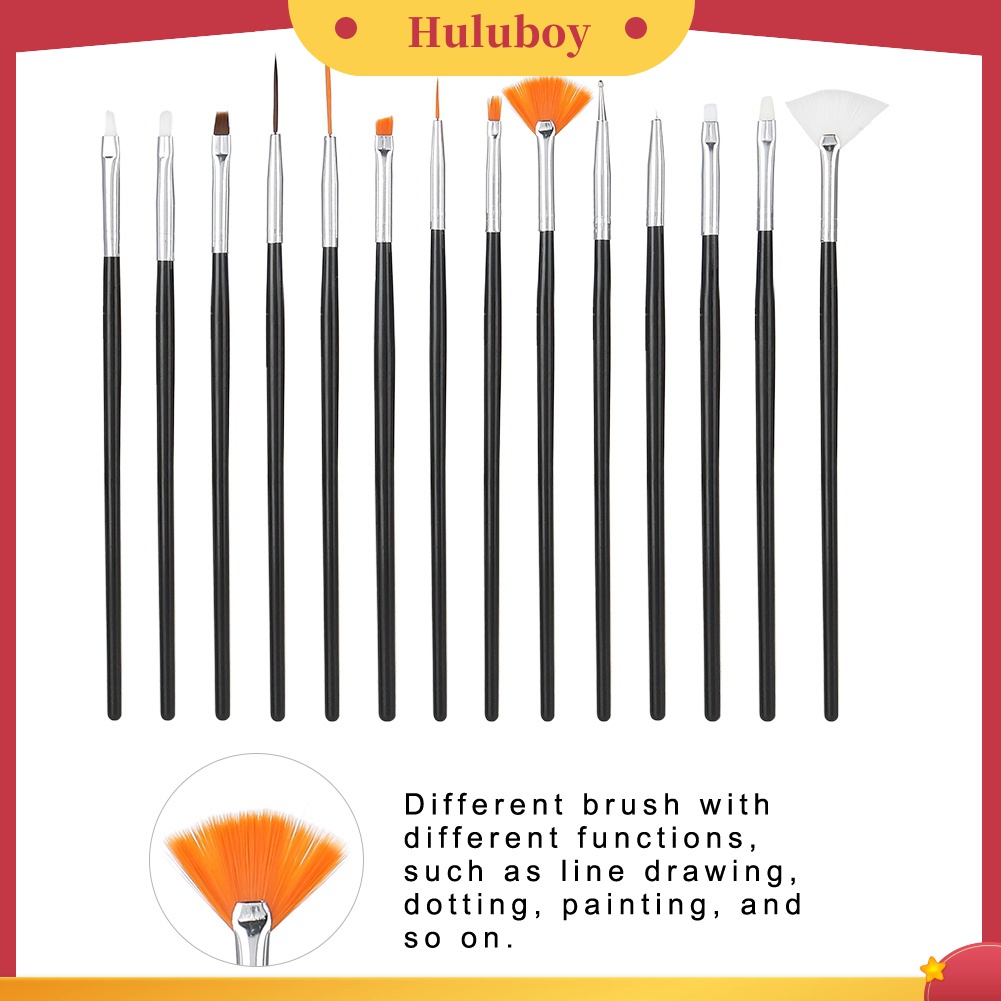 Huluboy Huluboy♡ 15pcs / Set Pen Brush Nail Art / Manicure Profesional Untuk Menggambar / Dotting