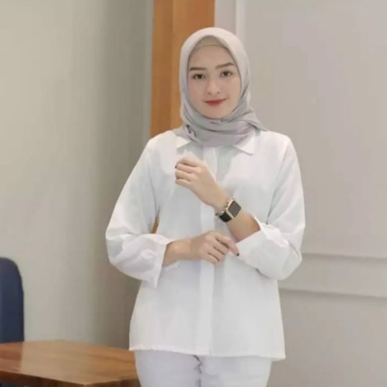 BAJU KEMEJA WANITA POLOS CASUAL PUTIH WANITA LENGAN PANJANG Grosir Bajuu-putih tulang