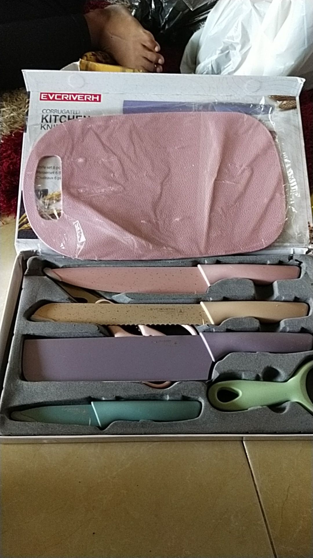 (bow) Pisau Set 6in1 Peralatan Dapur Set Talenan Pisau Keramik Warna Warni 24d54