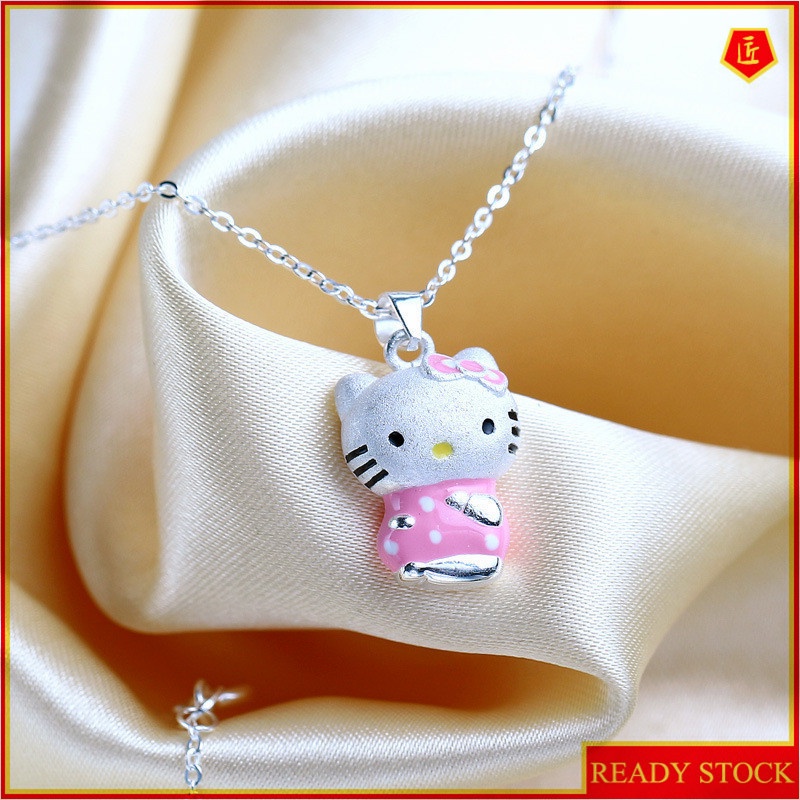 [Ready Stock]Fashion Silver Plated Hellokitty Pendant Silver Necklace