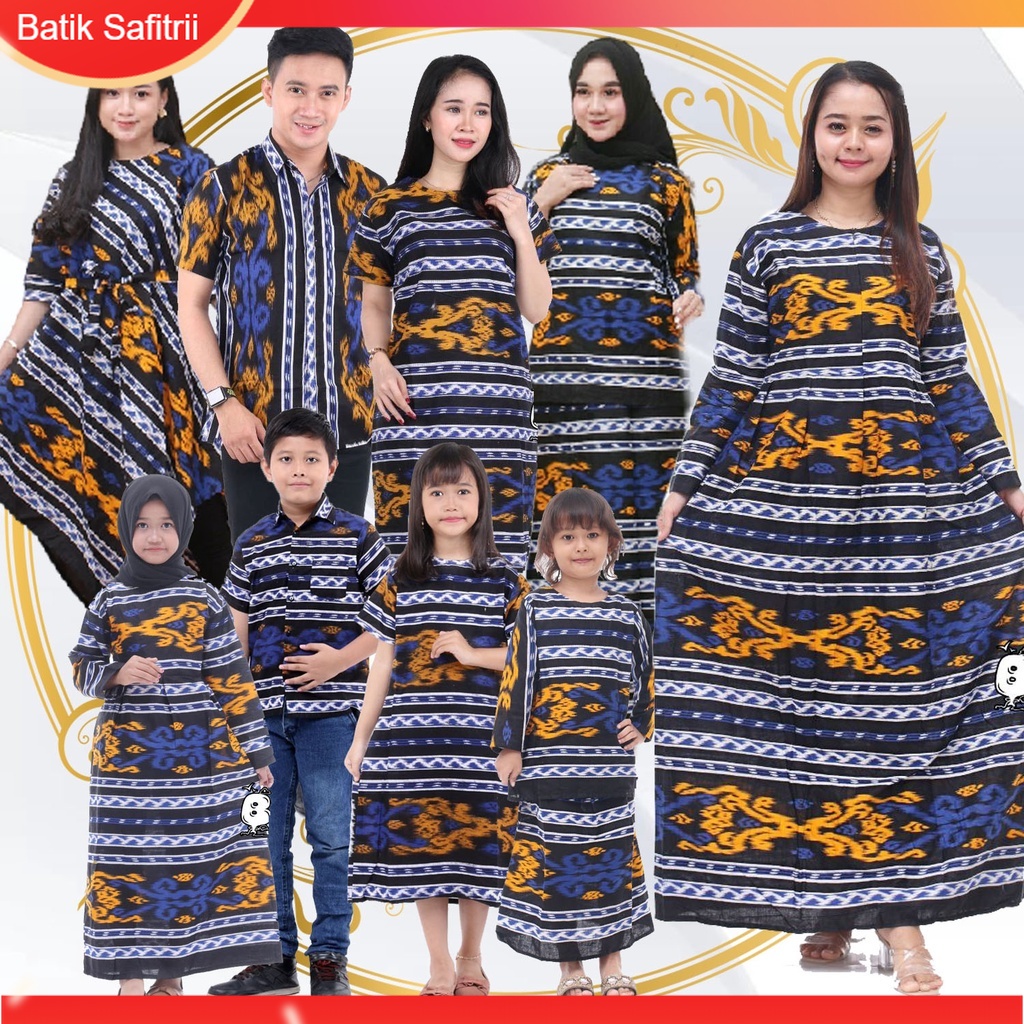 Couple Keluarga - Batik Keluarga - Ibu Bapak Anak - Motif Songket Tenun Biru Andin - Dress Tunik Blu