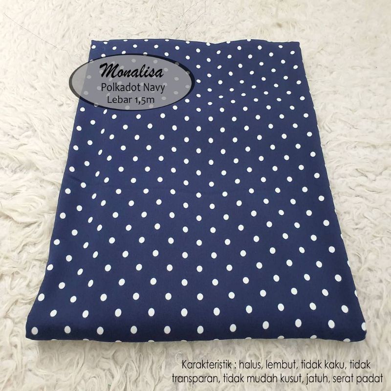 Kain Monalisa Motif Polkadot Navy harga setengah meter