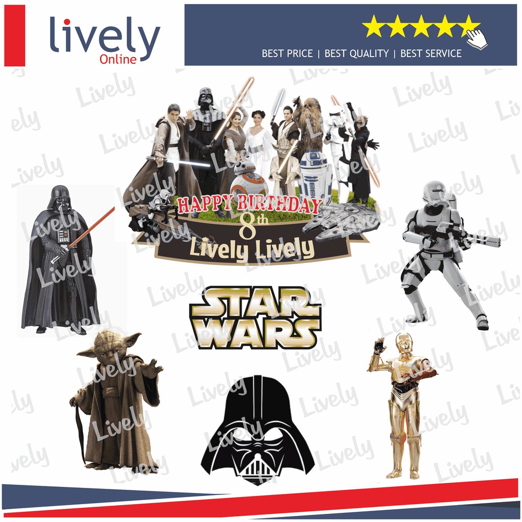 CUSTOM NAMA CAKE TOPPER KARAKTER STARWARS HIASAN KUE ULANG TAHUN HAPPY BIRTHDAY