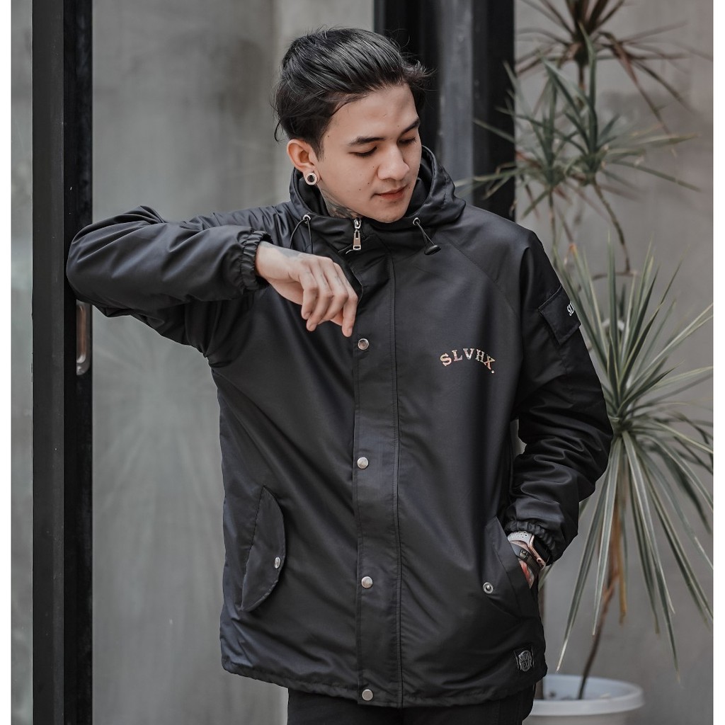 SALVIOHEXIA Jaket Casual Pria Jaket Parasut Hitam