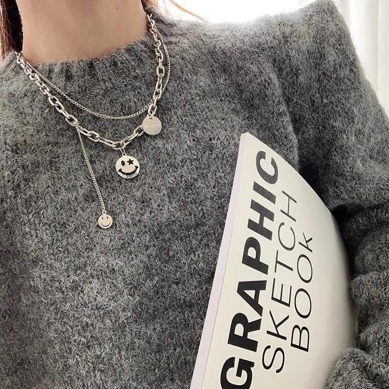 Double-layer chain smiley face fashion pendant clavicle chain necklace