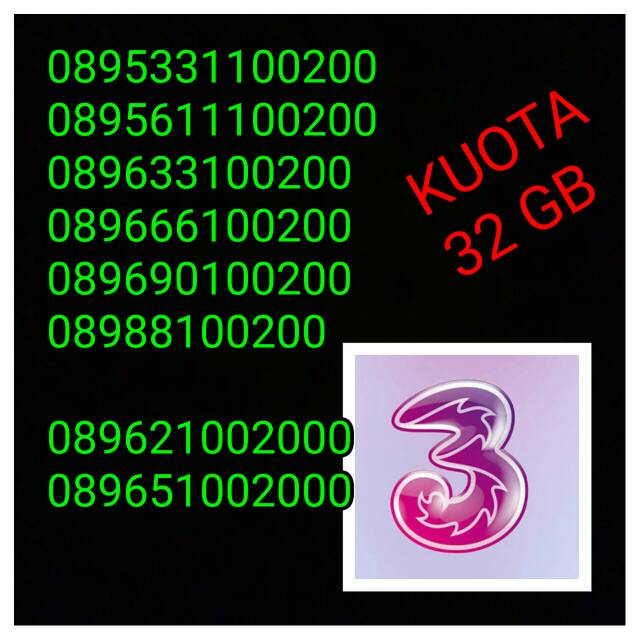 NOMOR CANTIK NOCAN 100200Kartu Perdana 3 Tri Three 4G LTE Bonus Kuota 35 GB