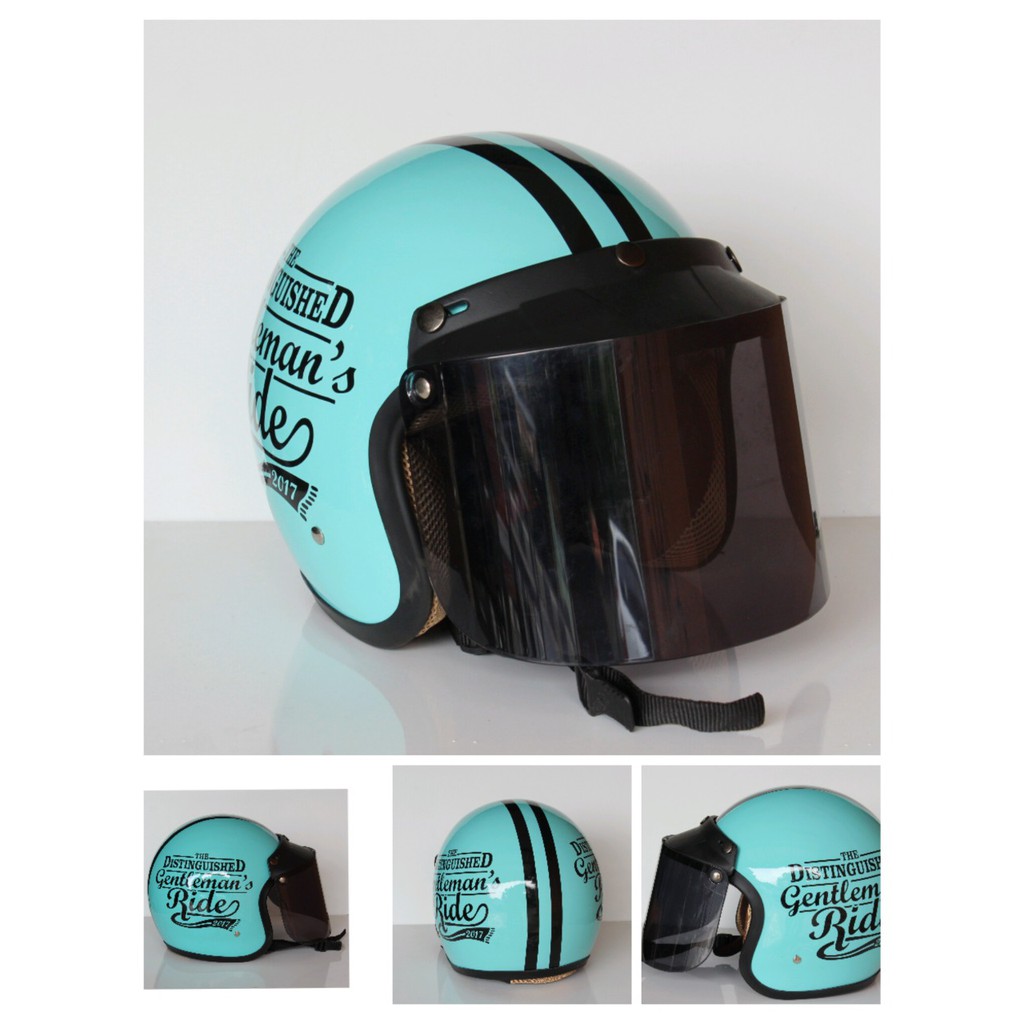 helm bogo motif kaca flat/ smoke kaca hitam-hijau tosca