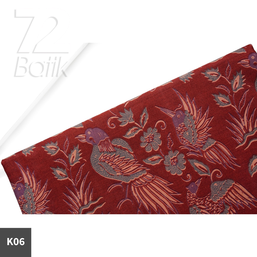 KAIN BATIK PREMIUM Bahan Katun Motif Burung Taman Warna Merah Maroon 721561 Cap 72 Jarik Jarit Samping Kebat Panjang Batik Katun Modern Premium Bahan Seragam Batik Pernikahan Kantor Keluarga Murah Kamen Jadi Batik Bali Lembaran