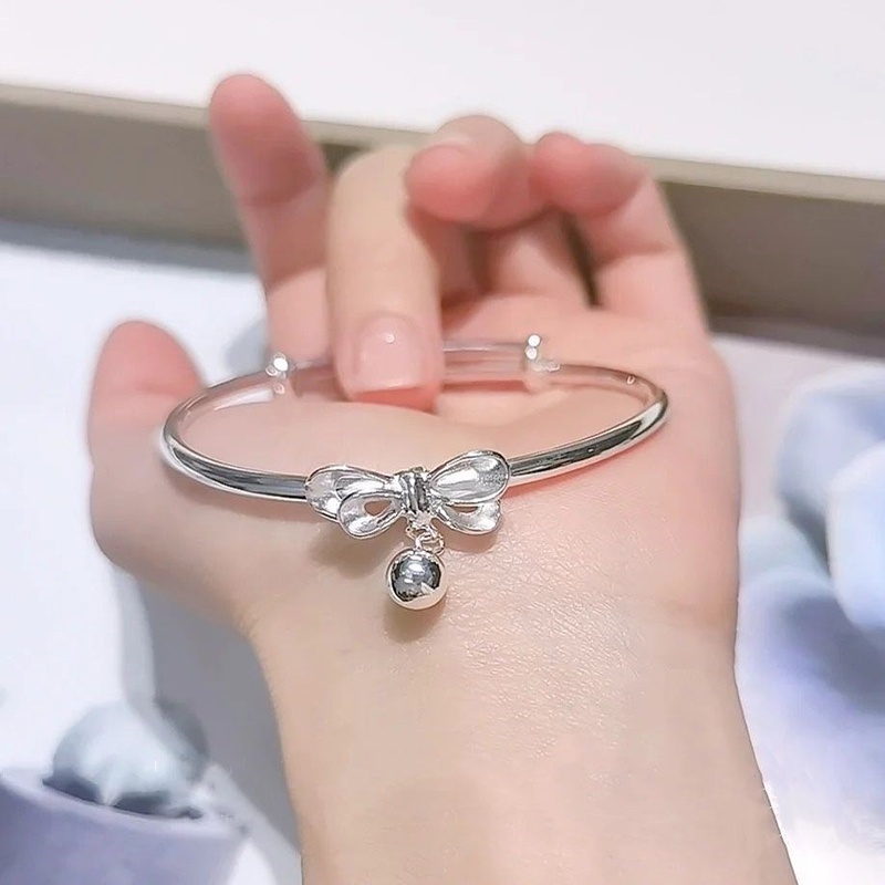 Gelang Tangan Rantai Aksen Pita + Lonceng Gaya Korea Untuk Wanita