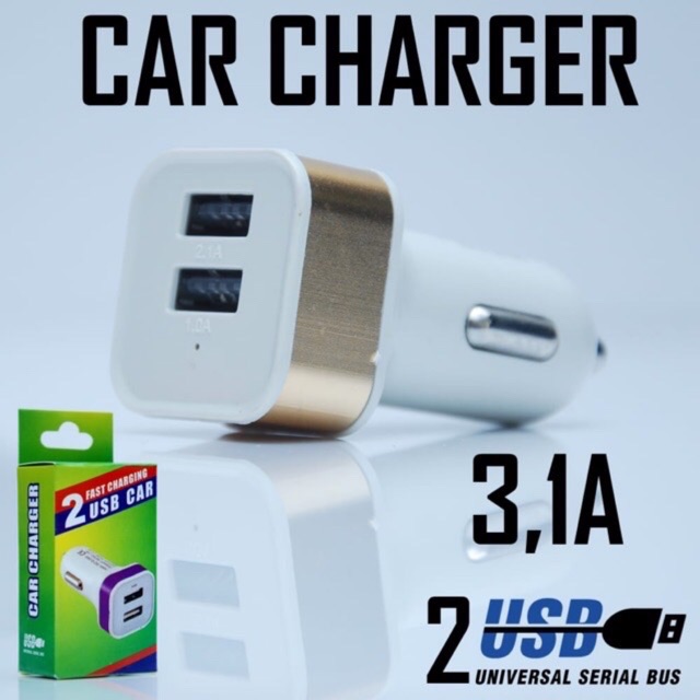 Batok Charger Mobil Saver Dual Output 2 USB Car Adapter Charger Cas Casan