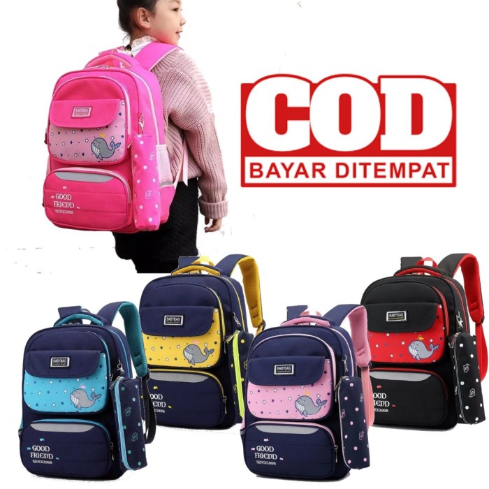 TERBARU Backpack Double Decker / Tas Anak Paus / Tas Sekolah Wanita - Pink Fanta