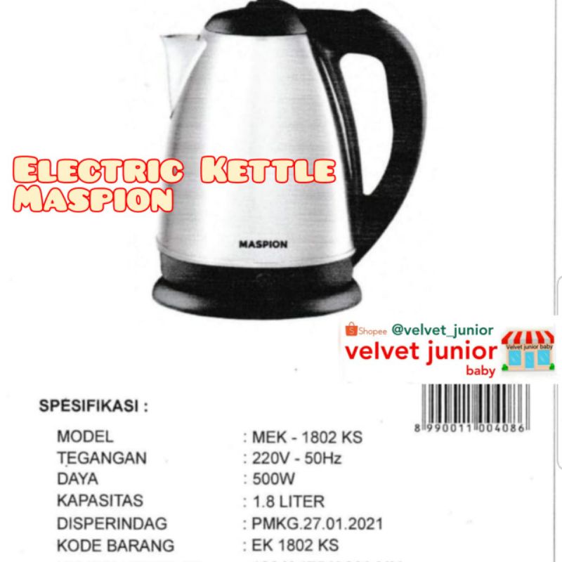 Maspion Mek 1802 KS MEK1802KS MEK-1802KS Electric Kettle Ketel Listrik