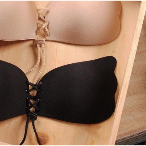 ☀ Bra push up CUP A B C beige black tempel backless tanpa tali invisible - Beige, Cup D ☇