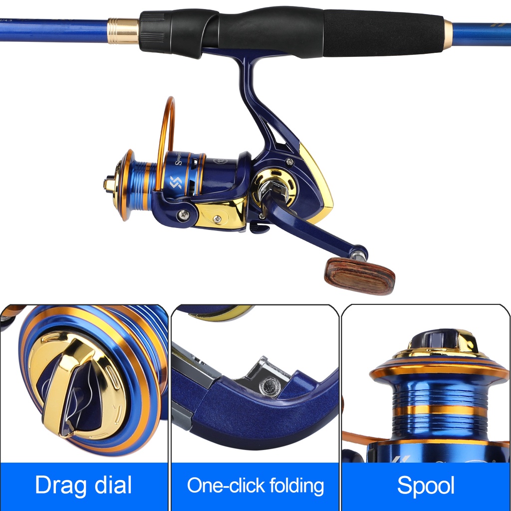 Sougayilang Joran Pancing Set Spinning Fishing Reel Fishing Rod Set  1.8M-2.4M Joran  Pancing Portabel Teleskopik Gulungan Memancing Dengan 5.2: 1GR 12BB dan Lengkap Gratis Senar Pancing Umpan Pancing Untuk Air Tawar Untuk Pemula Dan Anak-anak