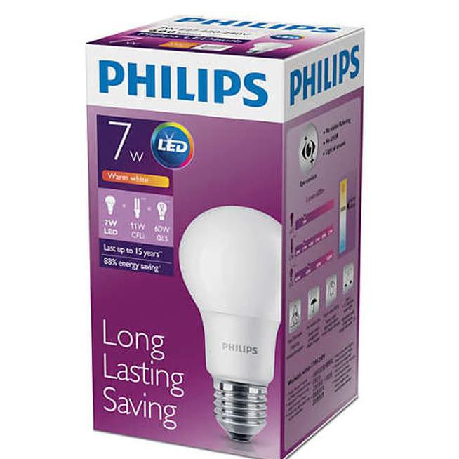 Lampu Bohlam Led Philips Warm White/Kuning 7 Watt 7Watt 7W 7 W Bulb