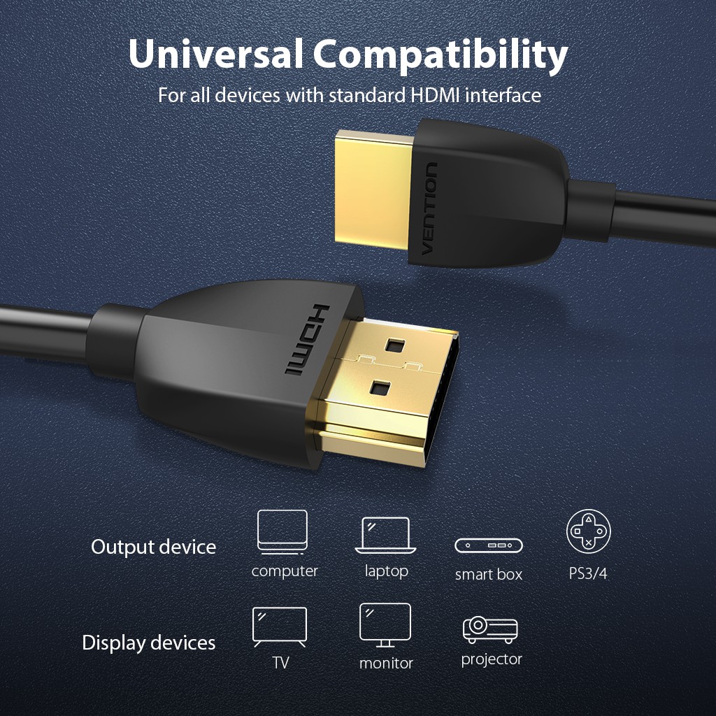 Vention Kabel Hdmi 2.0 4k 60hz Slim Hdmi Cable Untuk Pc Xbox Gaming Monitor TV LCD