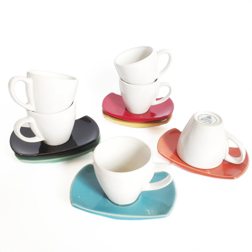 Cangkir Mini Putih 100ml  Saucer Persegi Warna Keramik Espresso Coffe Cup CS100X