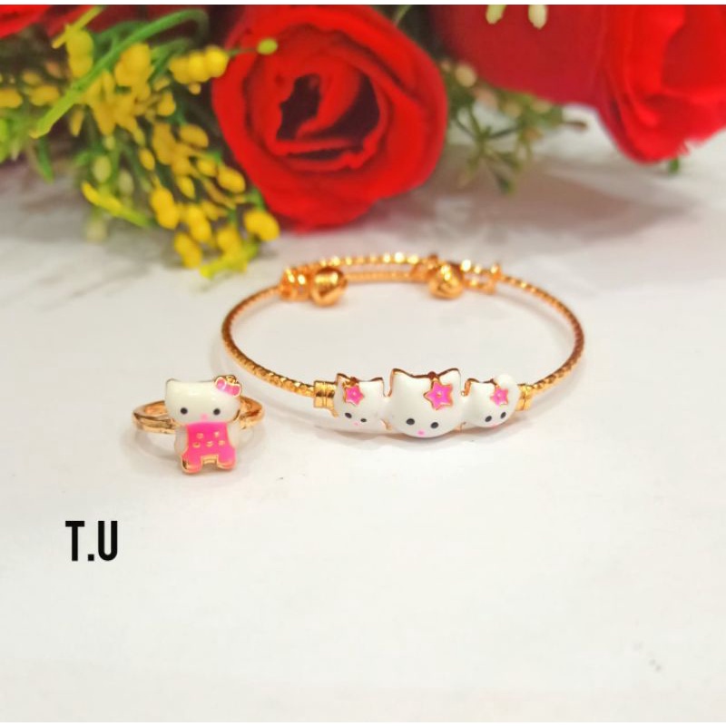 Gelang Kolong Anak Free Cincin Cat Berbagai motif Karakter Perhiasan Anak Gold dan Silver (COD)