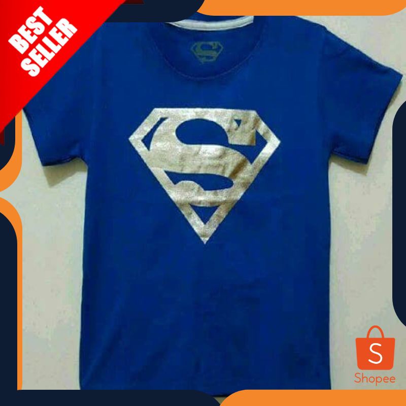 TERMURAH KAOS ANAK  SUPERMAN BIRU LOGO FOIL SILVER | KAOS SUPER HERO ORIGINAL