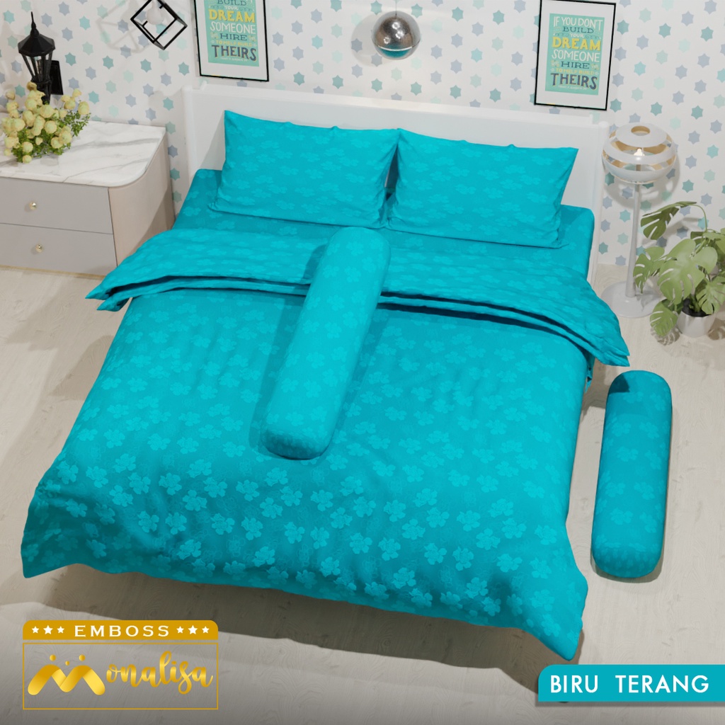 Monalisa Emboss BedCover SET Sprei Uk 160/180 - Biru Terang