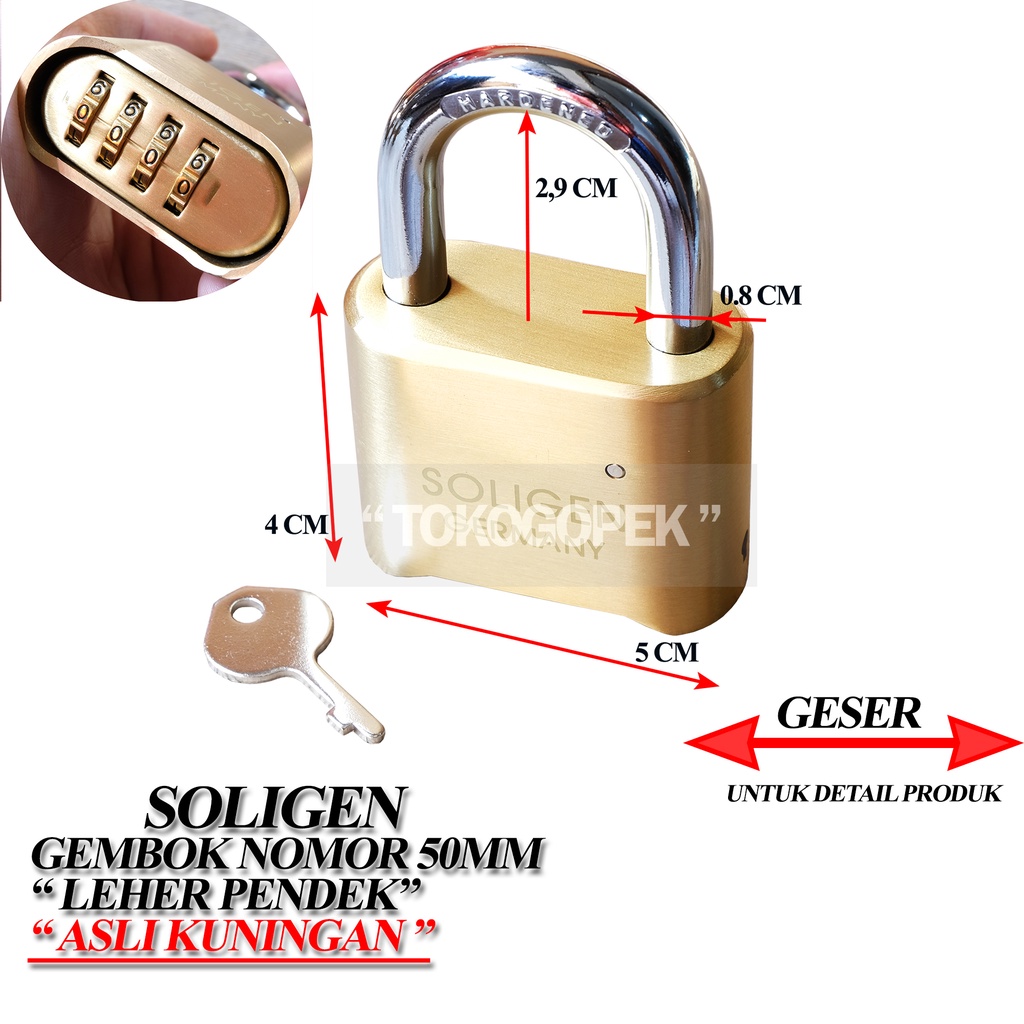 GEMBOK NOMOR SOLIGEN PASSWORD 50MM PANJANG PENDEK - GEMBOK RUMAH - LEHER PANJANG