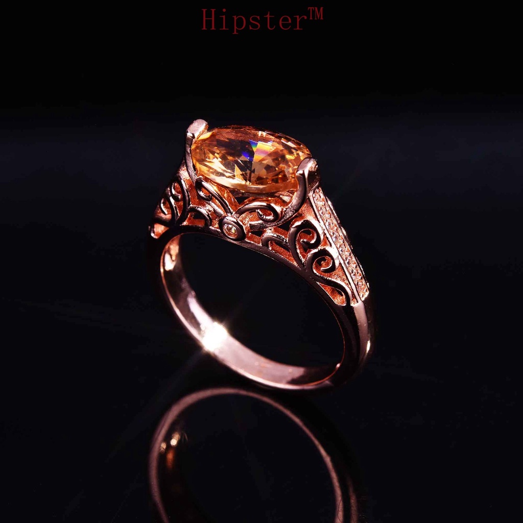 Cincin Model Hollow Warna Champagne Untuk Wanita