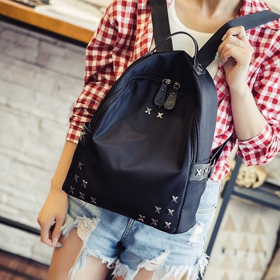 AND / COD / Tas Ransel Wanita Impor Tas Sekolah Hitam Polos Murah Backpack Perempuan Fashion Terkini T243