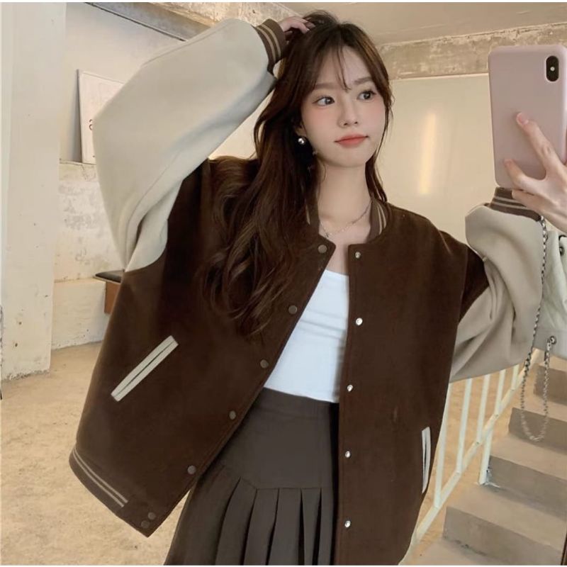 BROWNIE BASEBALL JAKET VARSITY BOMBER - SF - BAJU WANITA CASUAL KERJA- BAJU WANITA VIRAL - BAJU WANI
