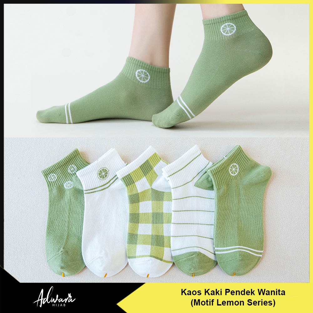 Kaos Kaki Pendek Semata Kaki Wanita Korea Style Motif Lemon Hijau (Sock Ankle Import)