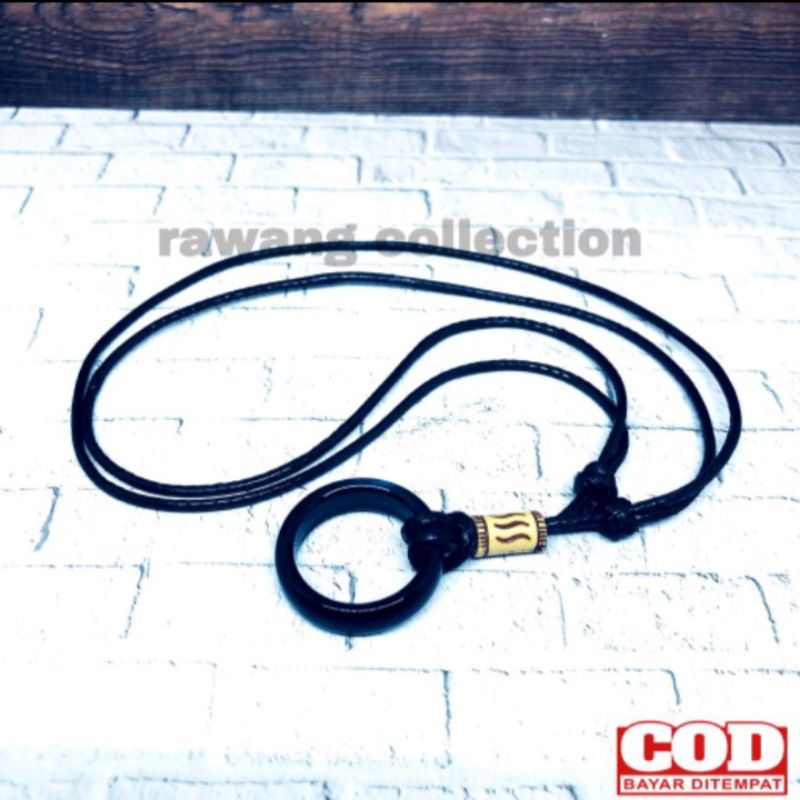 Kalung Pria Keren Tali Korea Bandul Cincin Giok Hitam