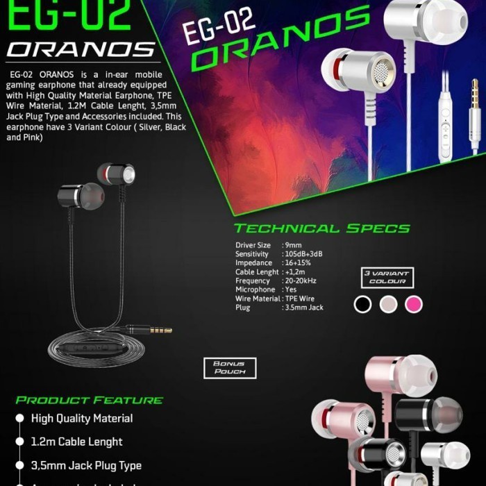 NYK Nemesis EG02 EG-02 ORANOS Gaming Earphone