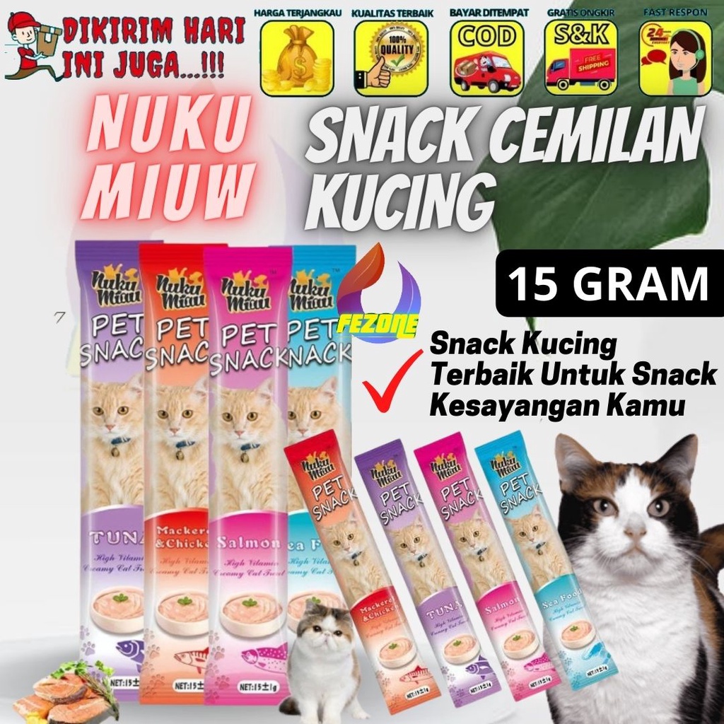 Creamy Treats Snack Kucing 15g Cat Food Makanan Penggemuk Kucing NUKU MIUW Cat Strips Termurah FEZONE