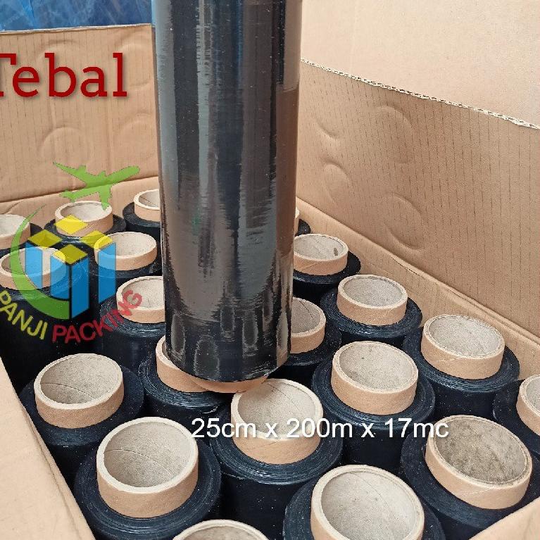 

✷ Stretch FIlm Hitam 25cm x 200m Plastik Wrapping Tebal Plastic wrap Bungkus koper Bandara Black ➱