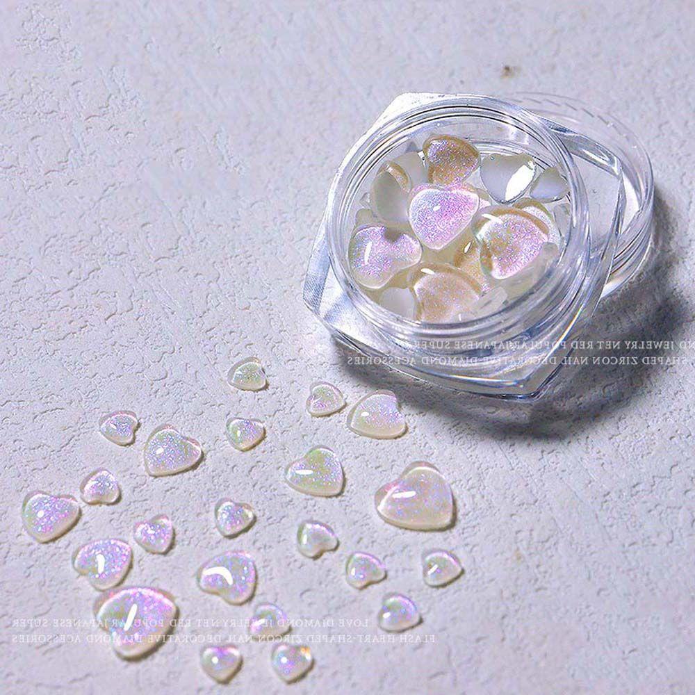 Agustina Aurora Love Heart Nail Charms Charms DIY Mata Kucing Batu Decal Craft Gems Stones Glitter Love Heart Kristal Hiasan Kuku