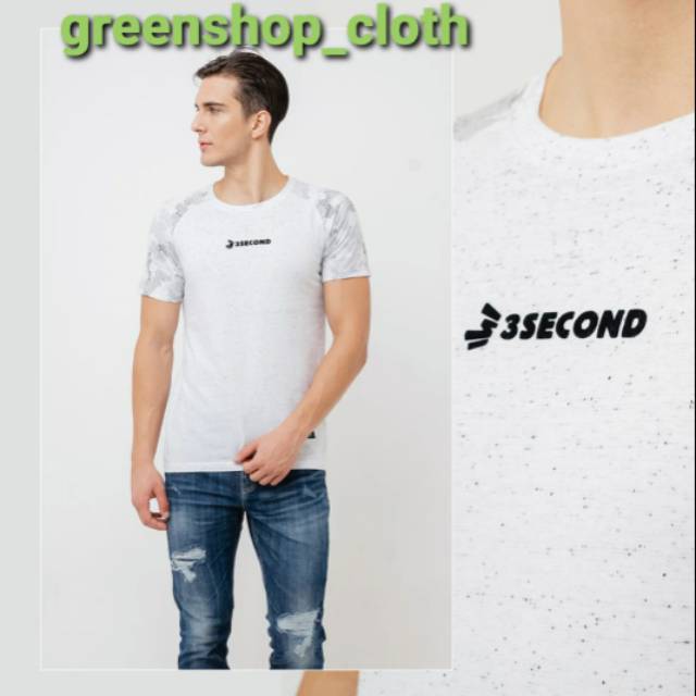 Kaos RAGLAN pria 3second putih ORIGINAL