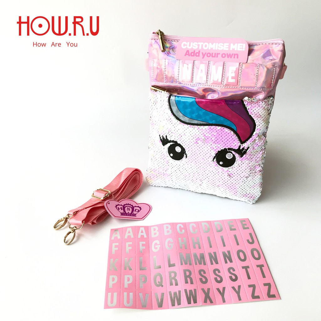 HOW.R.U | Tas Selempang Anak Unicorn Full Sequin Bisa Kasih Nama 20188