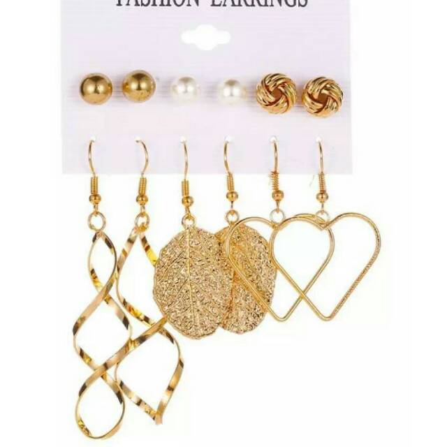 1 pasang anting rumbai emas imitasi
