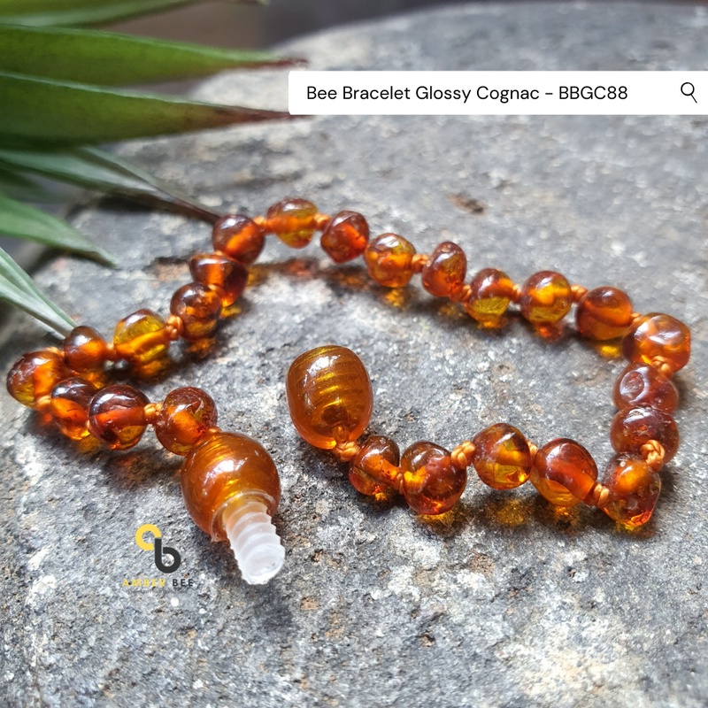 Gelang Amber Baltic Lithuania Balita &amp;  Anak Premium Glossy Cognac BBGC88 by Amber Bee