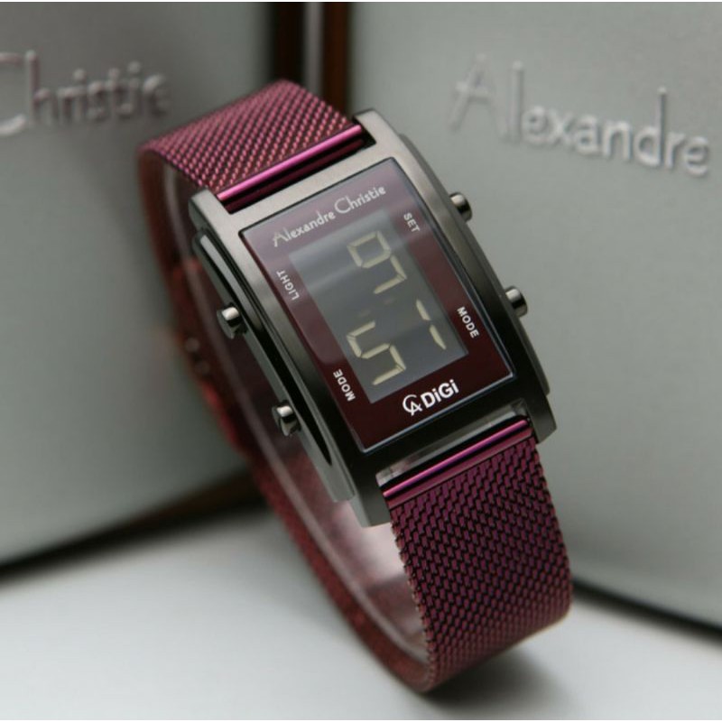 ORIGINAL JAM TANGAN WANITA ALEXANDRE CHRISTIE CEWEK BLACK MAROON RANTAI ALEXANDER CRISTIE AC 9334